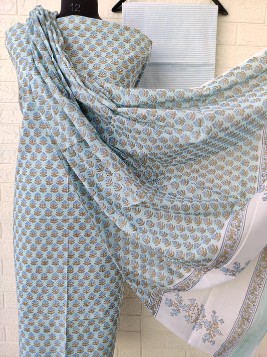 Block Printed Cotton Suit with Cotton Mulmul dupatta07