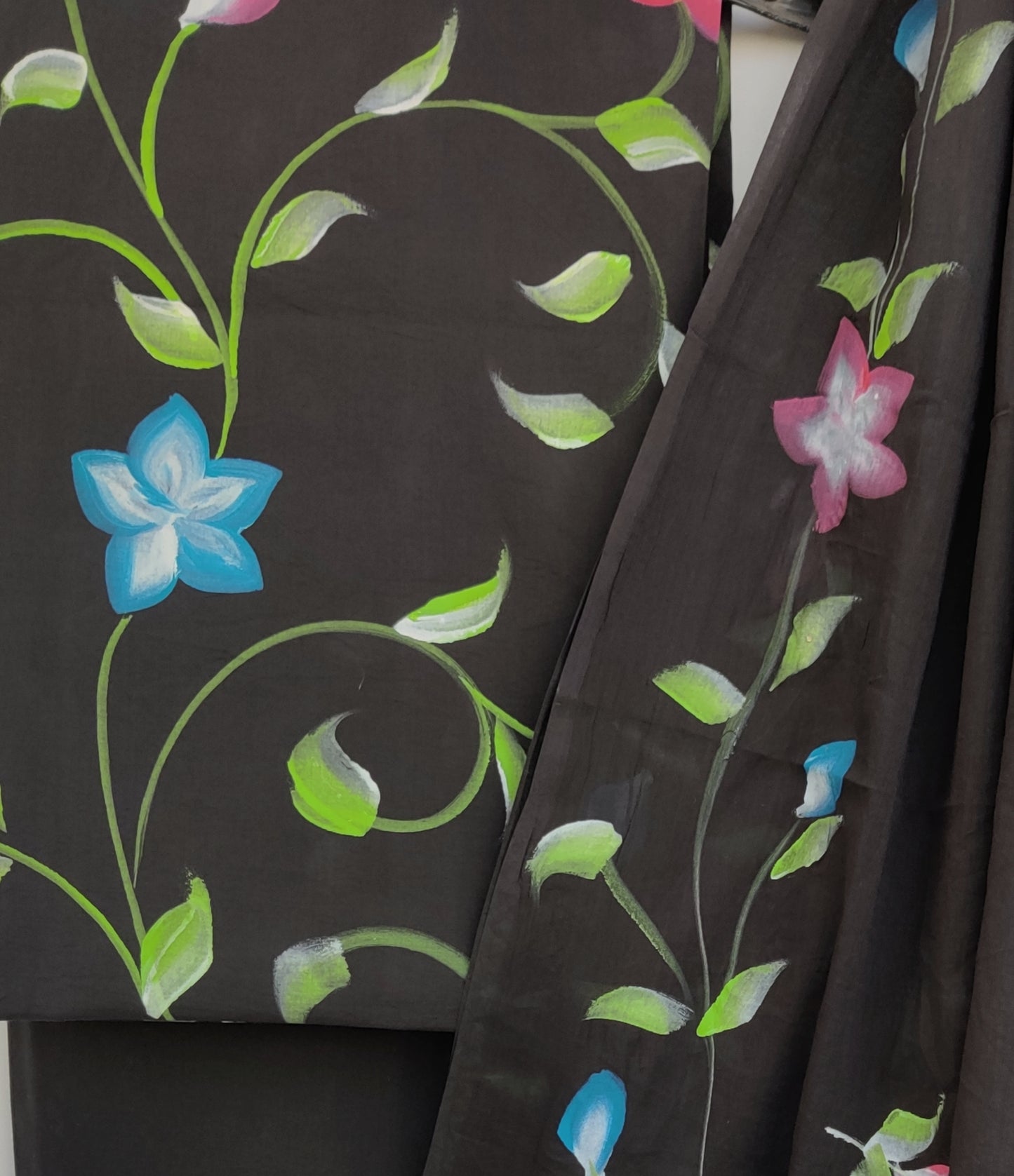 Hand Block Printed Unstitched Cotton Suit with Mulmul Dupatta