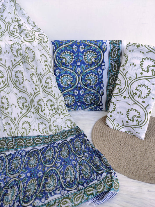 HAND BLOCK PRINTED COTTON SUIT WITH PURE CHIFFON DUPATTA