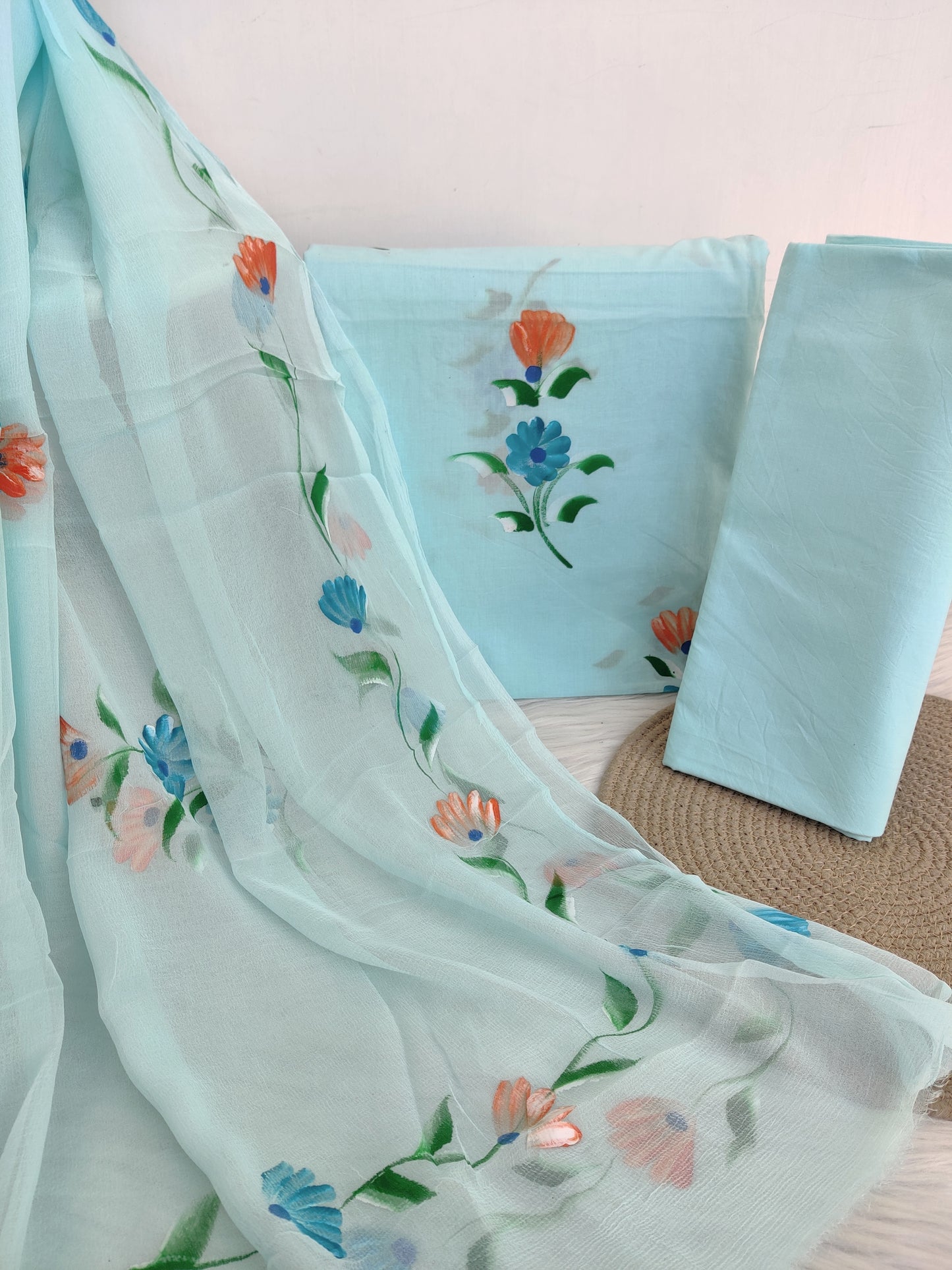 HAND PAINTED COTTON SUIT WITH PURE CHIFFON DUPATTA6