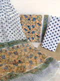 Hand Block Printed Cotton Suit with Pure Chiffon dupatta