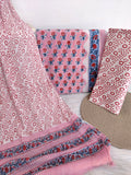 Hand Block Printed Cotton Suit with Pure Chiffon dupatta