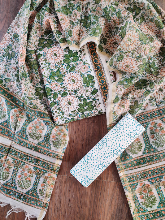 Hand Block Printed Cotton Suit with Chanderi Dupatta