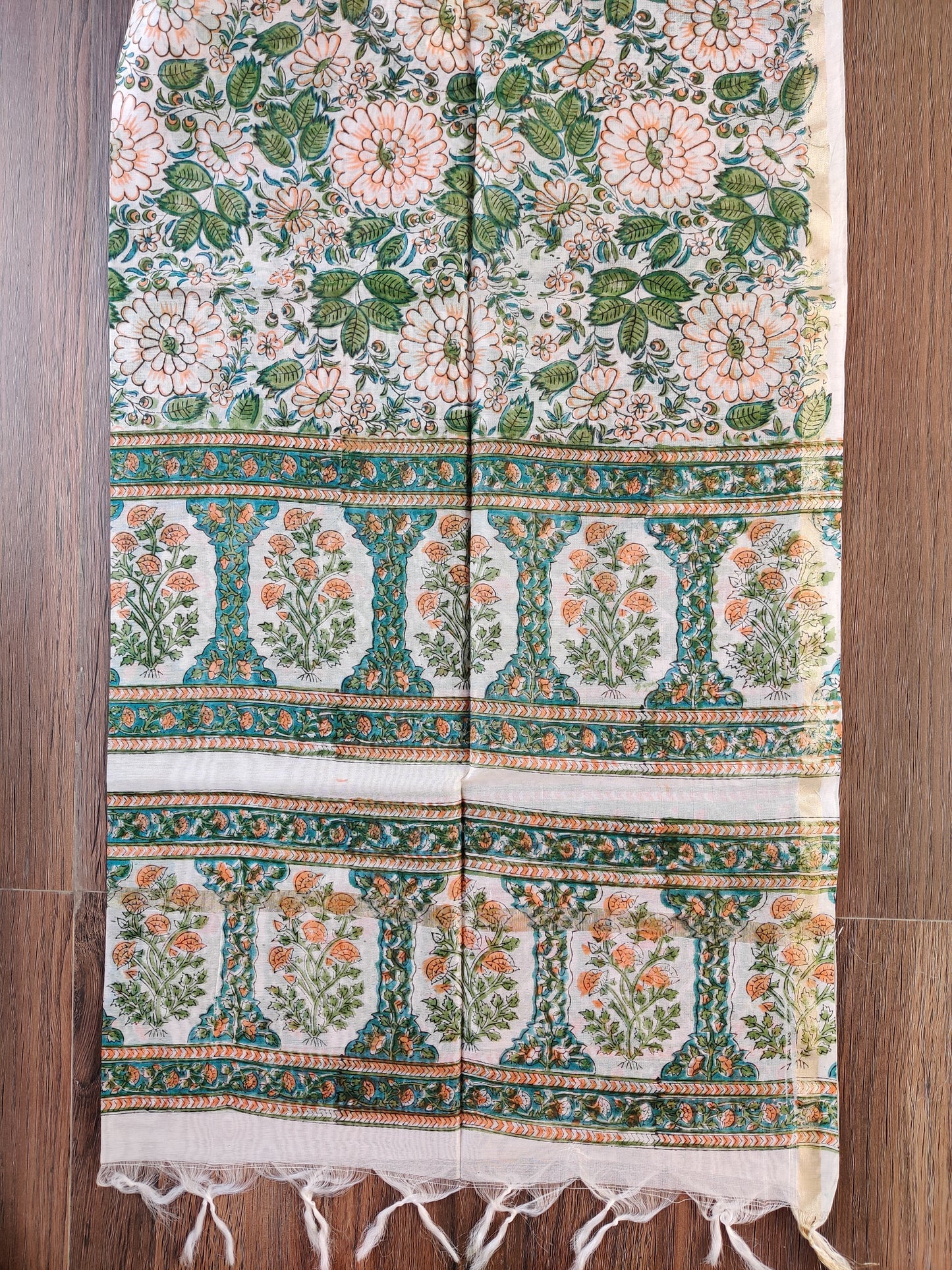 Hand Block Printed Cotton Suit with Chanderi Dupatta