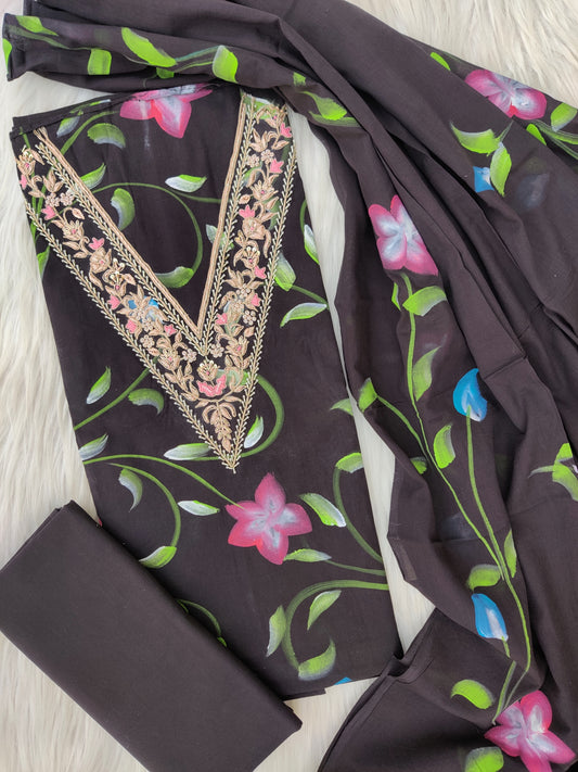 FLORAL PRINTED COTTON GOTA PATTI SUIT WITH COTTON DUPATTA