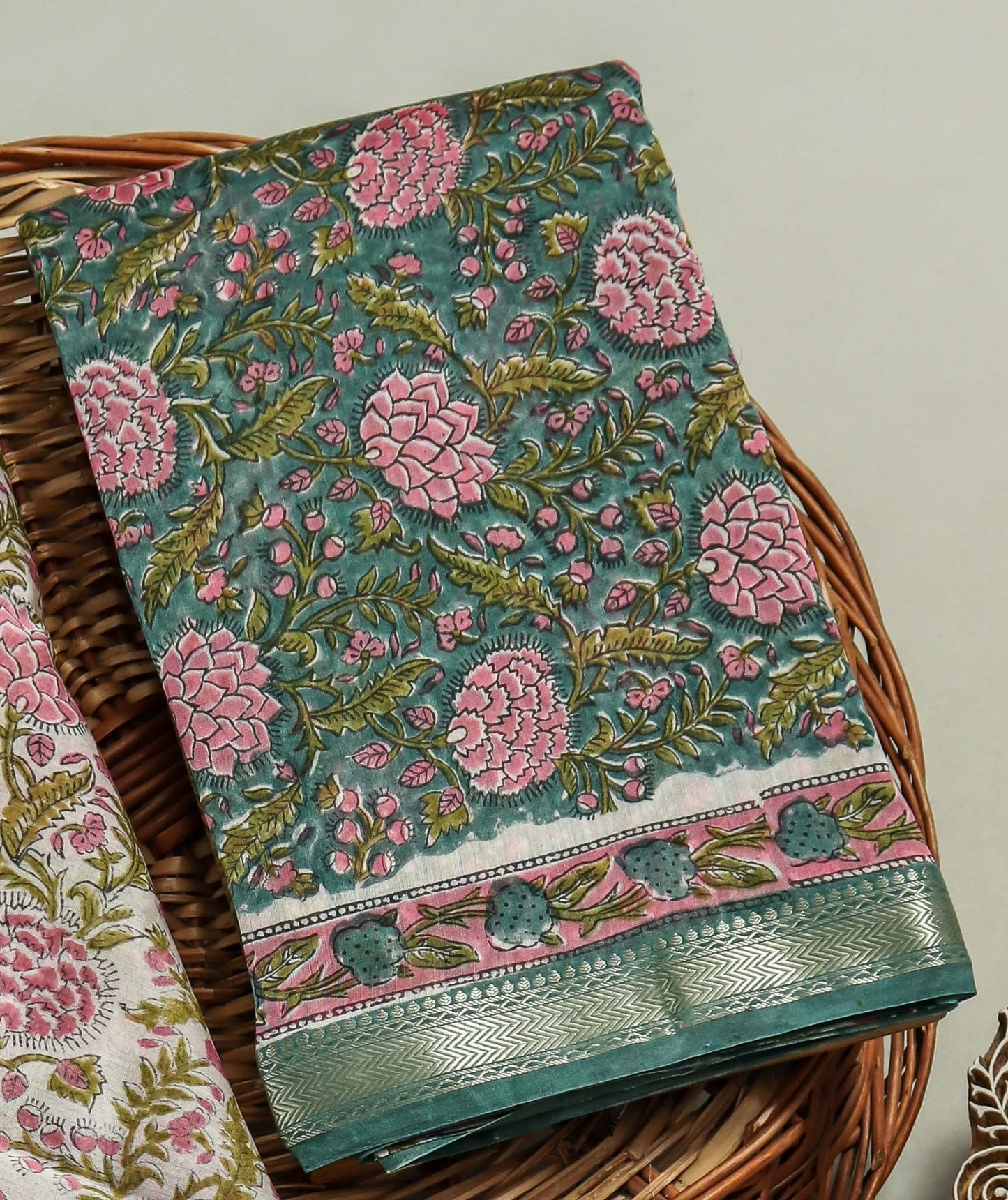 Hand Block Printed Maheshwari Silk Suit with Maheshwari Silk Dupatta