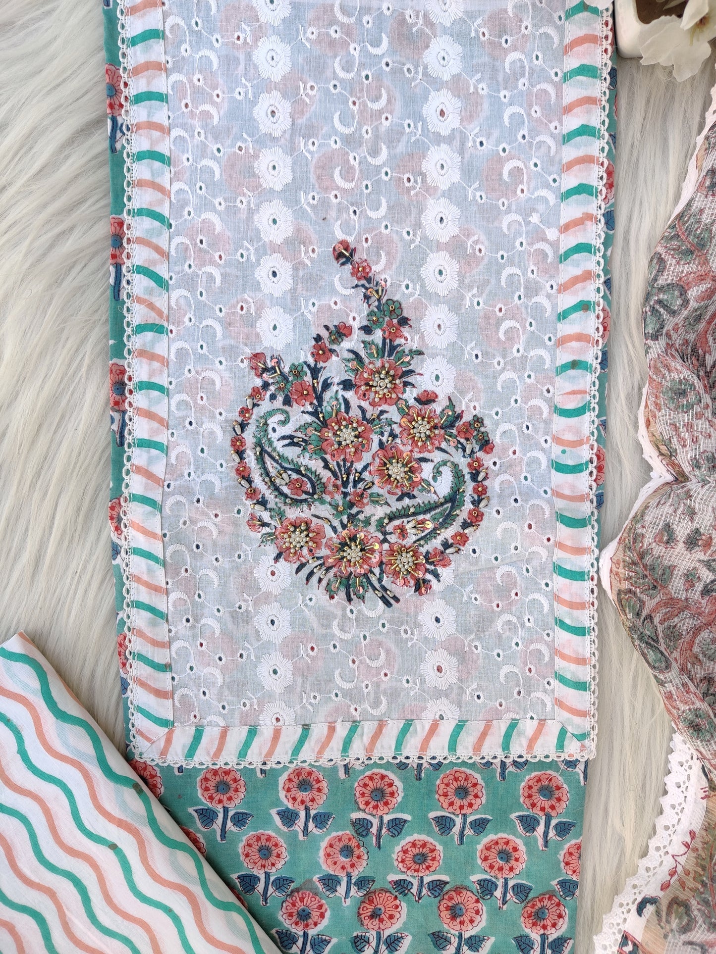 (SALE) HANDBLOCK PRINTED BOOTA PRINT WORK SUITS WITH KOTA DORIA DUPATTA