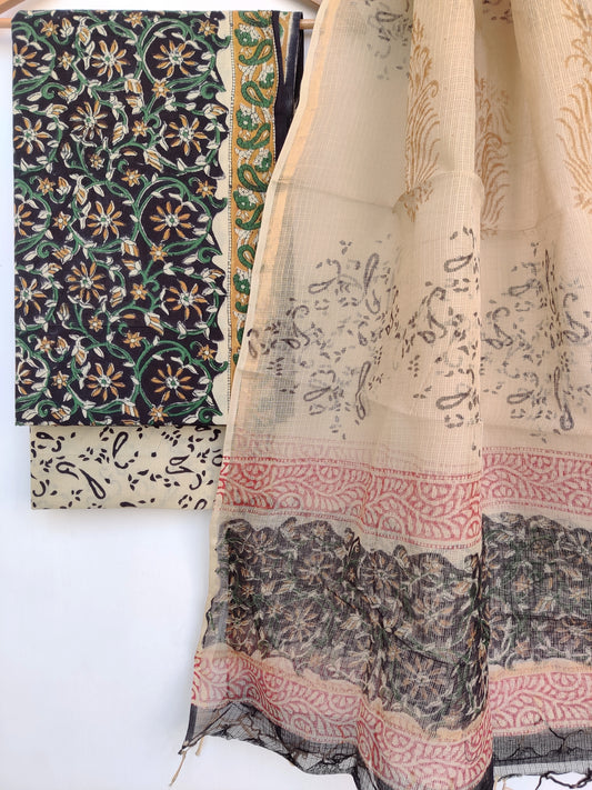 BAGRU Block Printed Cotton Suit with Kota Doria dupatta