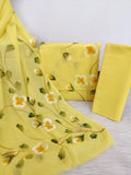 HAND PAINTED COTTON SUIT WITH PURE CHIFFON DUPATTA