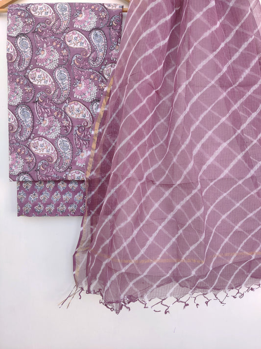 BLOCK PRINTED COTTON SUIT WITH LEHRIYA KOTA DORIA DUPATTA41
