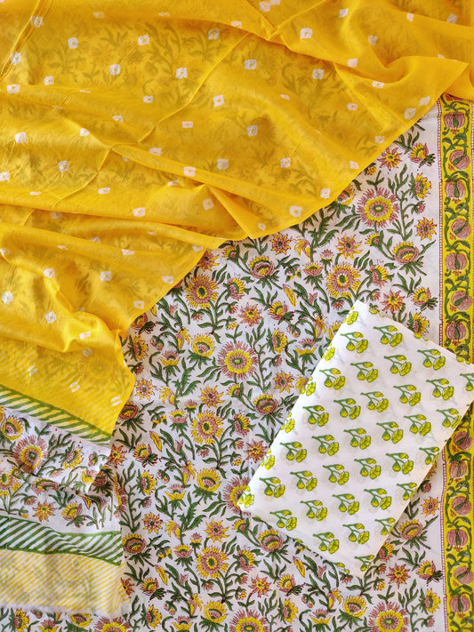 Hand Block Printed Cotton Suits with Mulmul Bandhej Dupatta