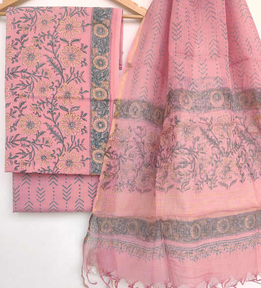 Hand Block Printed Cotton Suit with Cotton Kota Doria dupatta9