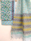 Hand Block Printed Cotton Suit with Cotton Kota Doria dupatta