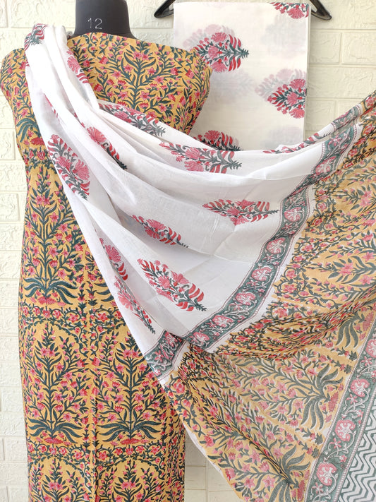Hand Block Printed Cotton Suit With Mulmul Cotton Dupatta1