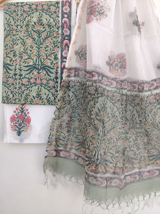 Hand Block Printed Cotton Suit with Cotton Kota Doria dupatta9