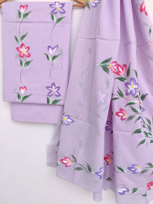 Hand Painted Cotton Suit With Mulmul Cotton Dupatta4
