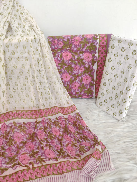 HAND BLOCK PRINTED COTTON SUIT WITH PURE CHIFFON DUPATTA4