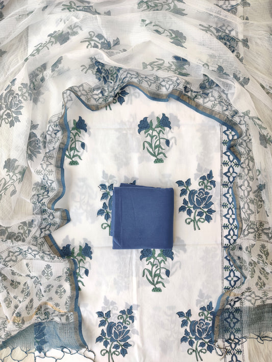 Hand Block Printed Cotton Suit with Cotton Kota Doria dupatta6.