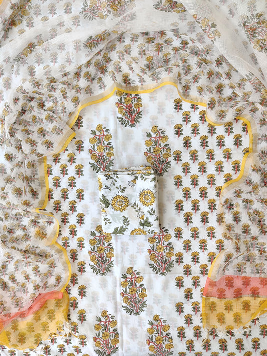 Hand Block Printed Cotton Suit with Cotton Kota Doria dupatta6