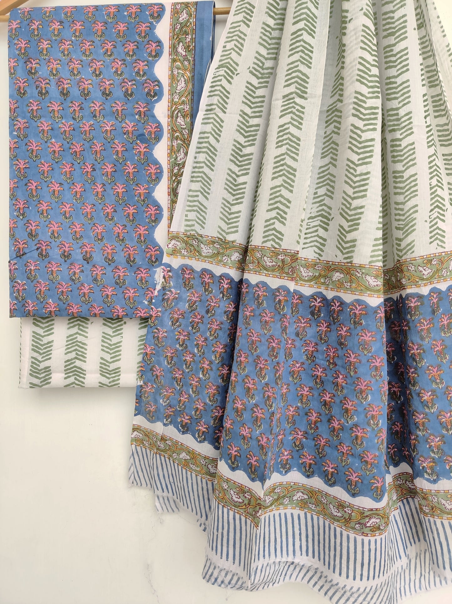 Hand Block Printed Cotton Suit with Cotton Mulmul dupatta