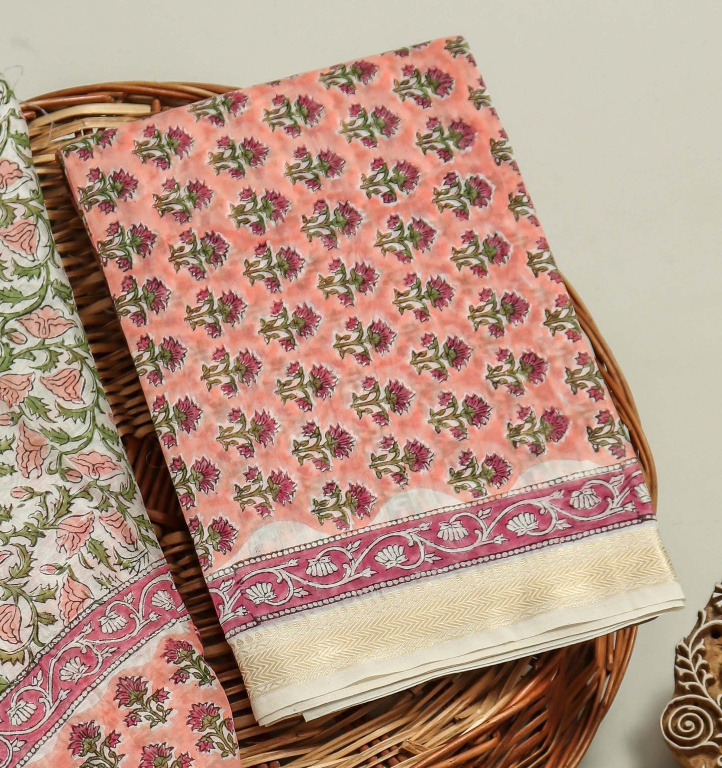 Hand Block Printed Maheshwari Silk Suit with Maheshwari Silk Dupatta