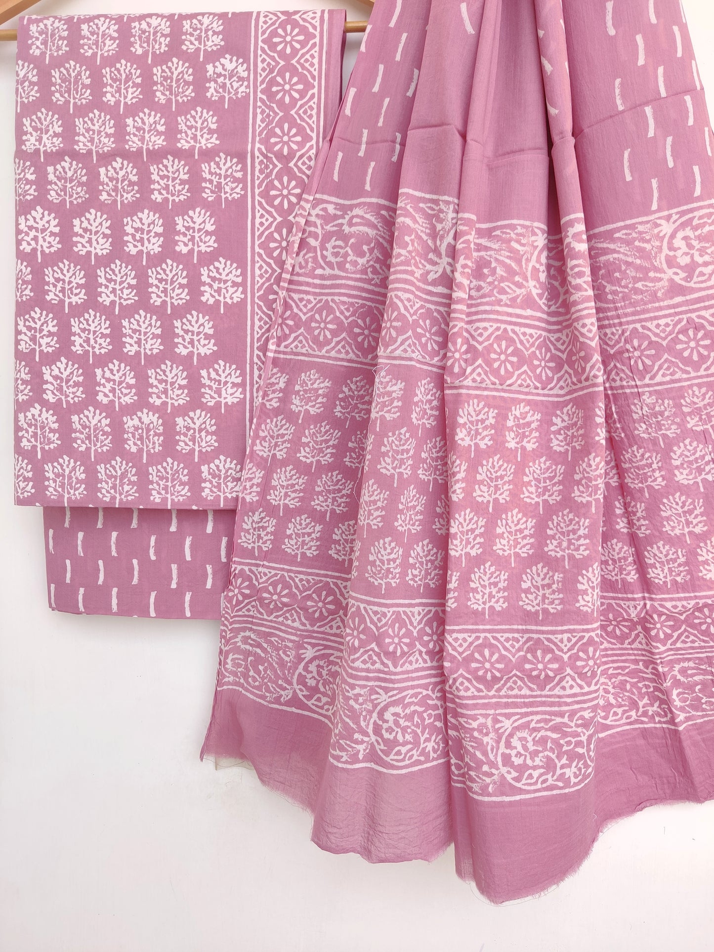 Hand Block Printed Cotton Suit With Mulmul Cotton Dupatta1