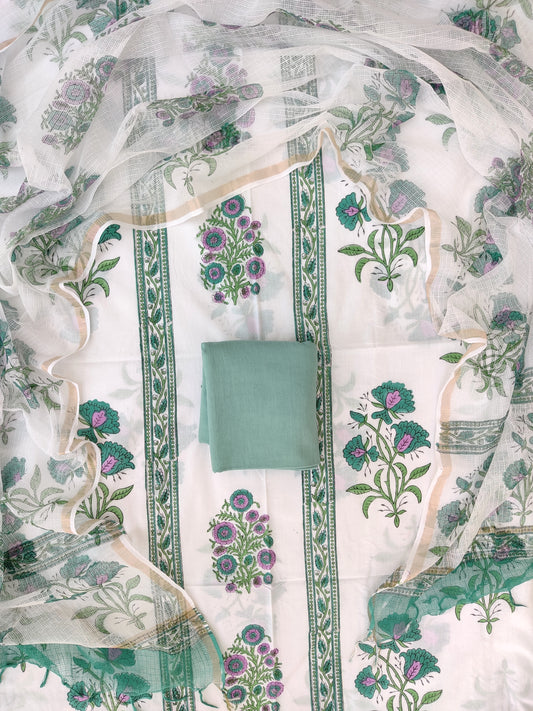 Hand Block Printed Cotton Suit with Cotton Kota Doria dupatta4