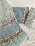 HAND BLOCK PRINTED COTTON SUIT WITH PURE CHIFFON DUPATTA