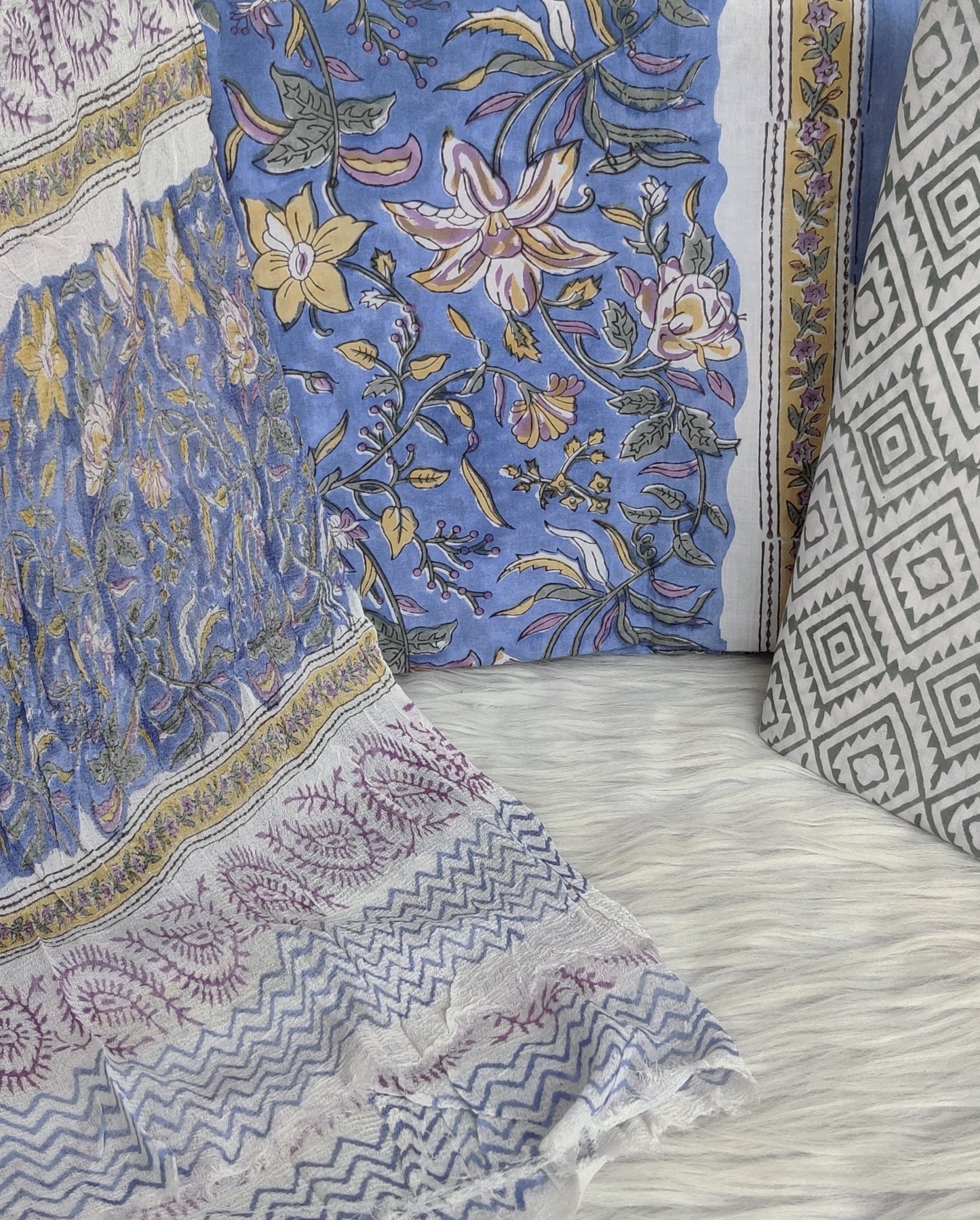 HAND BLOCK PRINTED COTTON SUIT WITH PURE CHIFFON DUPATTA