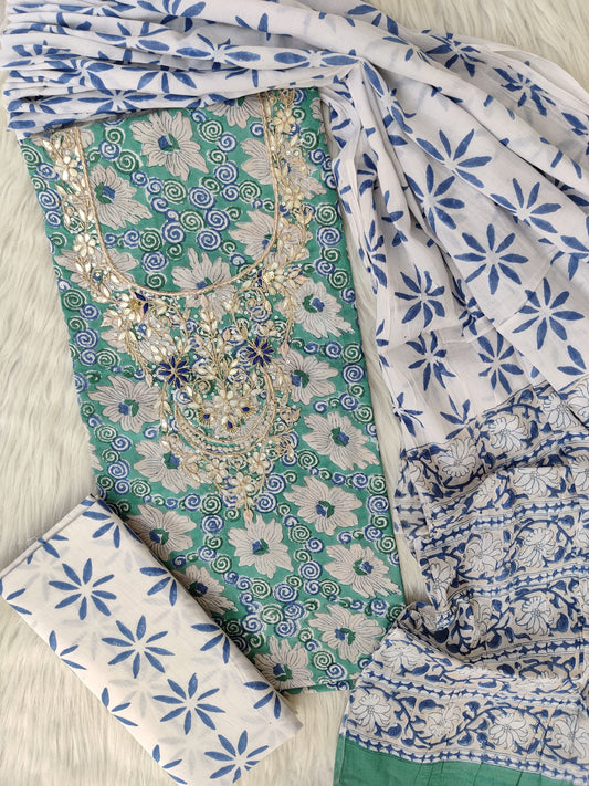 FLORAL PRINTED COTTON GOTA PATTI SUIT WITH COTTON DUPATTA