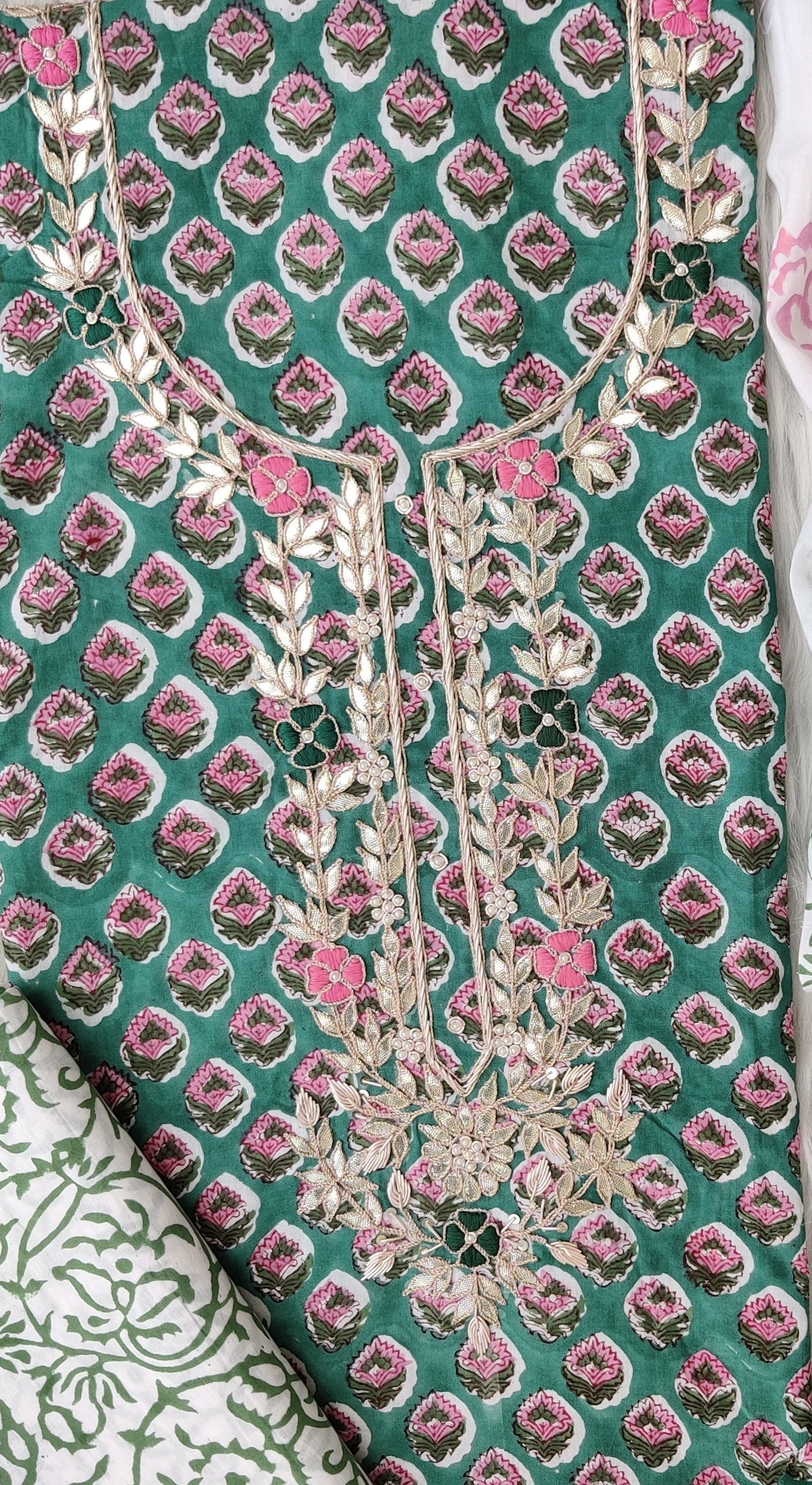 FLORAL PRINTED COTTON GOTA PATTI SUIT WITH COTTON DUPATTA