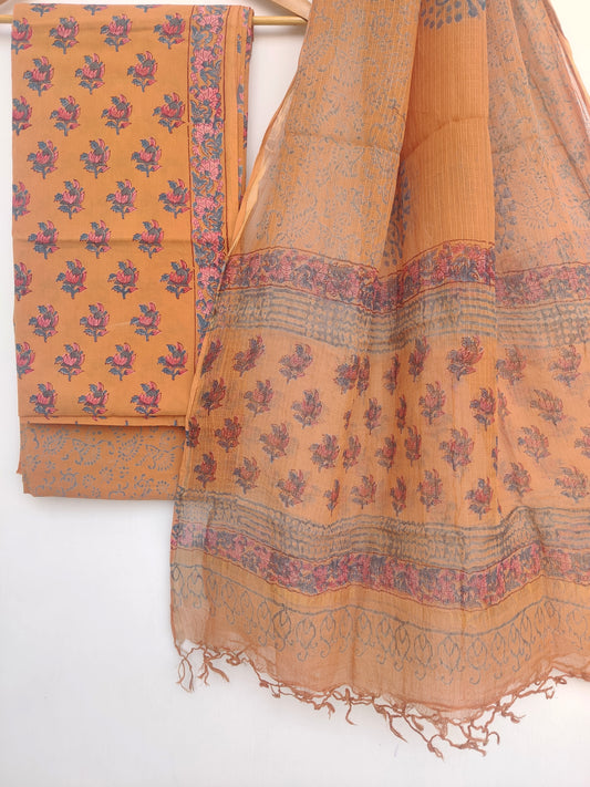 Hand Block Printed Cotton Suit with Cotton Kota Doria dupatta4