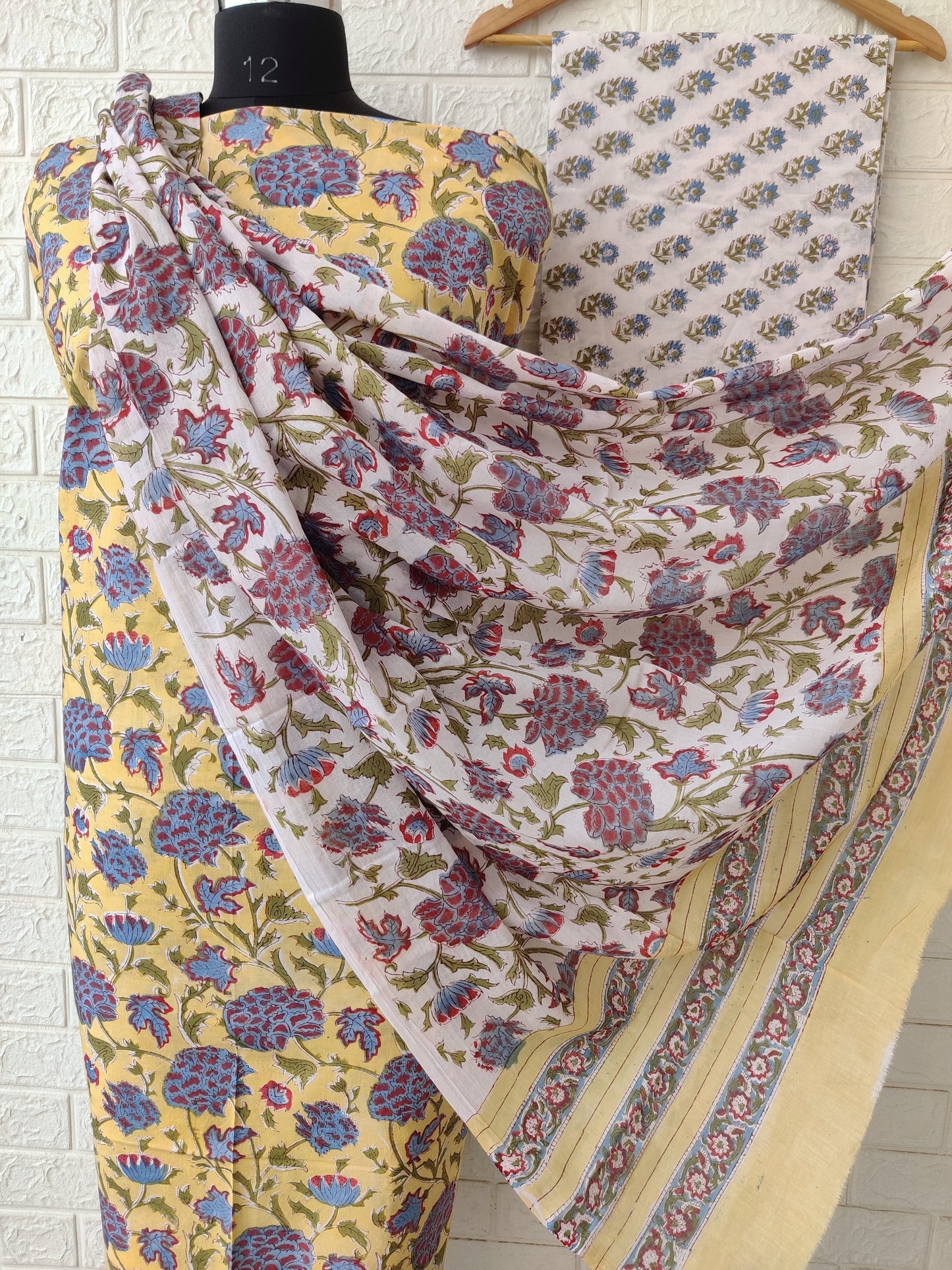 Hand Block Printed Cotton Suit with Cotton dupatta