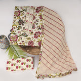Cotton Printed Neck Work Suits with Chiffon dupatta
