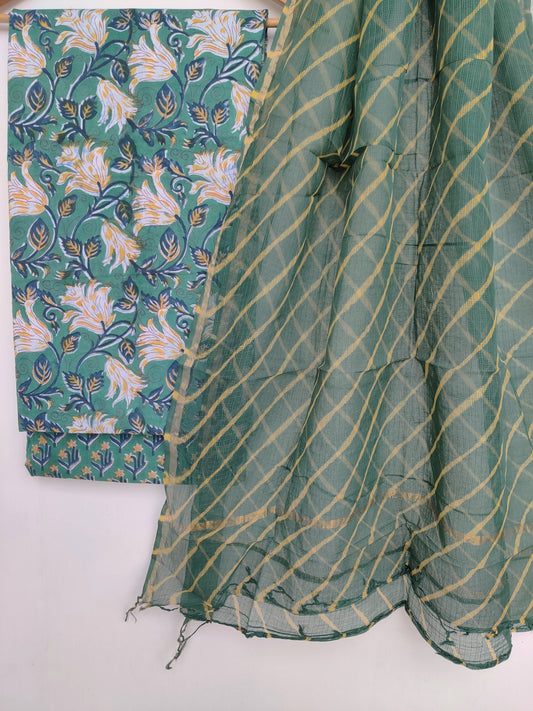 BLOCK PRINTED COTTON SUIT WITH LEHRIYA KOTA DORIA DUPATTA1