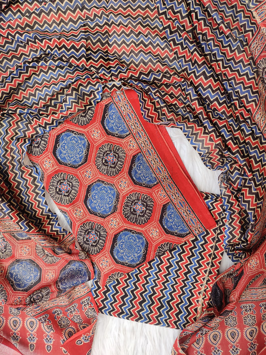 Jaipuri Printed Cotton Suit with mulmul cotton Dupatta