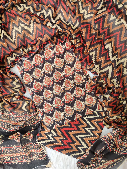 Jaipuri Printed Cotton Suit with mulmul cotton Dupatta