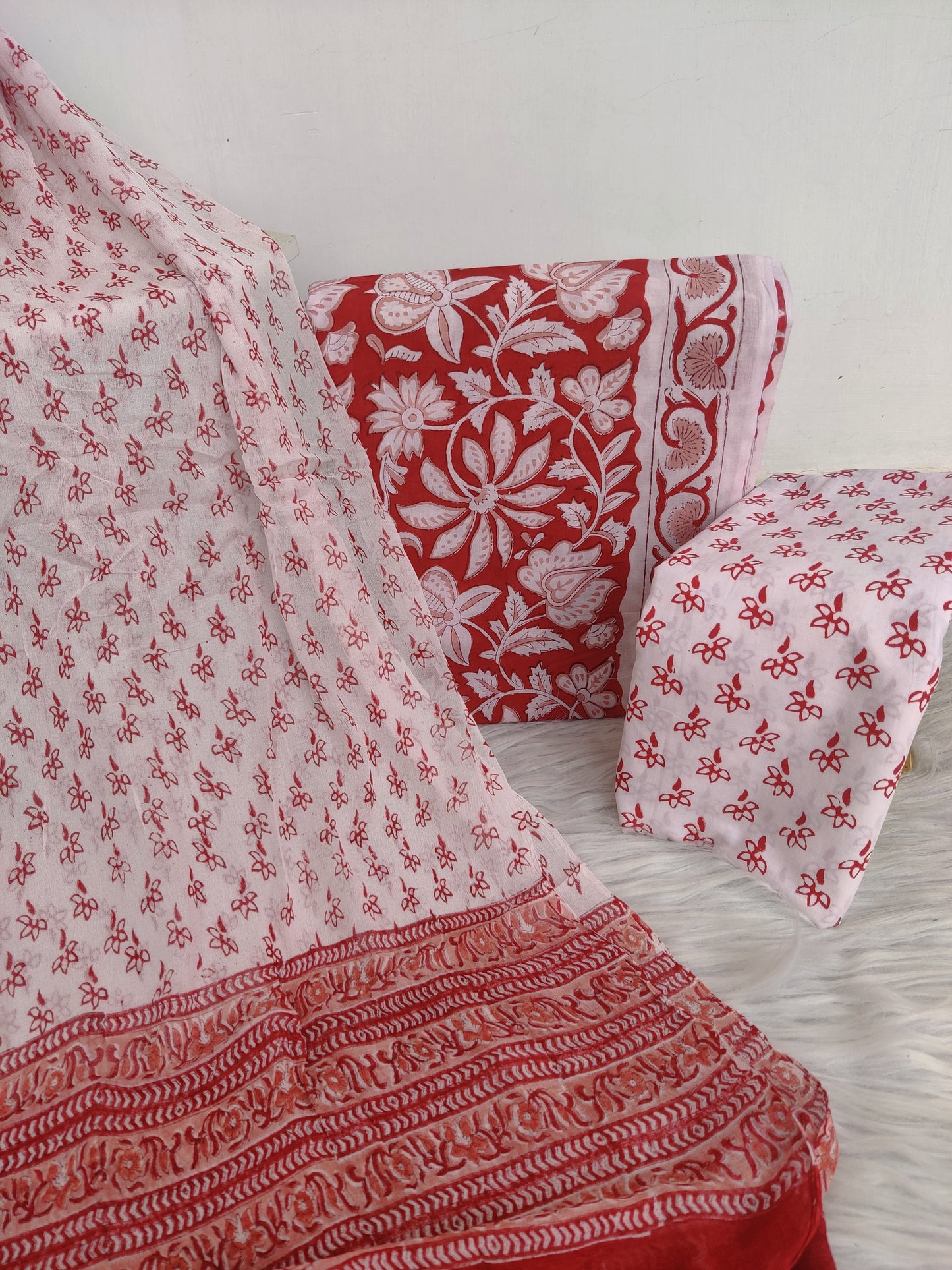 HAND BLOCK PRINTED COTTON SUIT WITH PURE CHIFFON DUPATTA