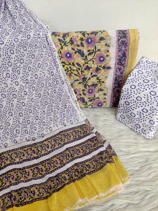HAND BLOCK PRINTED COTTON SUIT WITH PURE CHIFFON DUPATTA