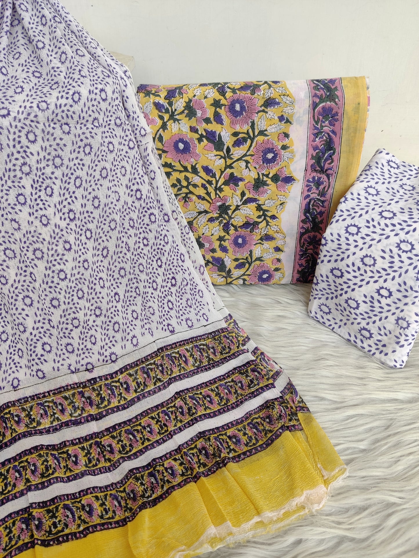 HAND BLOCK PRINTED COTTON SUIT WITH PURE CHIFFON DUPATTA