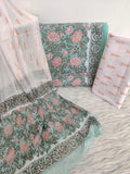 HAND BLOCK PRINTED COTTON SUIT WITH PURE CHIFFON DUPATTA
