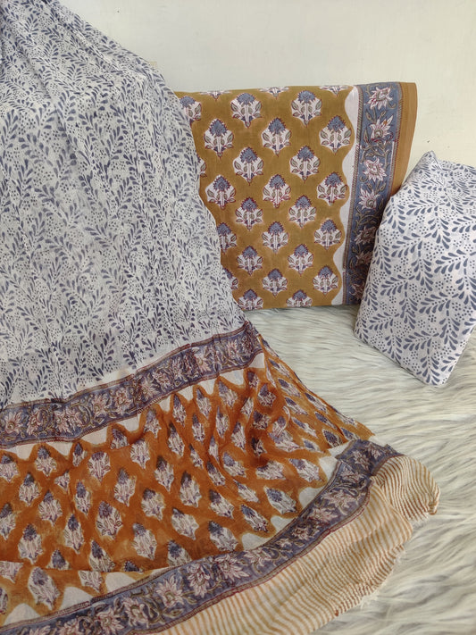 HAND BLOCK PRINTED COTTON SUIT WITH PURE CHIFFON DUPATTA