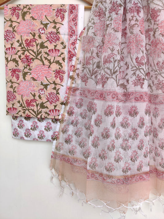 Hand Block Printed Cotton Suit with Cotton Kota Doria dupattaa