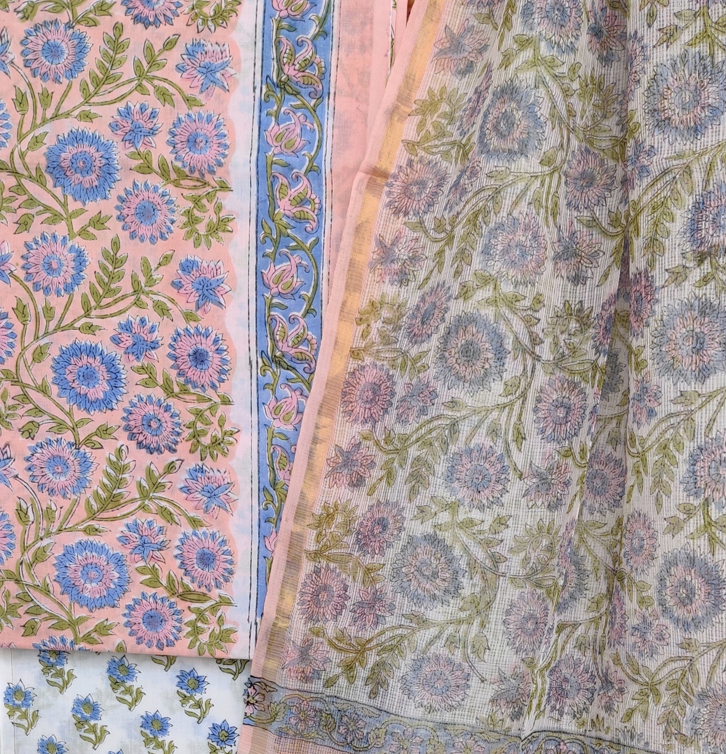 Hand Block Printed Cotton Suit with Cotton Kota Doria dupatta