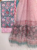 Hand Block Printed Cotton Suit with Cotton Kota Doria dupatta
