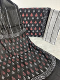 (Black & White) HAND BLOCK PRINTED COTTON SUIT WITH PURE CHIFFON DUPATTA