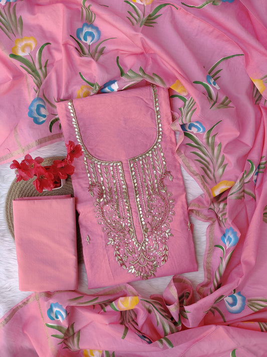 COTTON CHANDERI GOTA PATTI SUIT WITH BRUSH PAINTED COTTON CHANDERI DUPATTA1