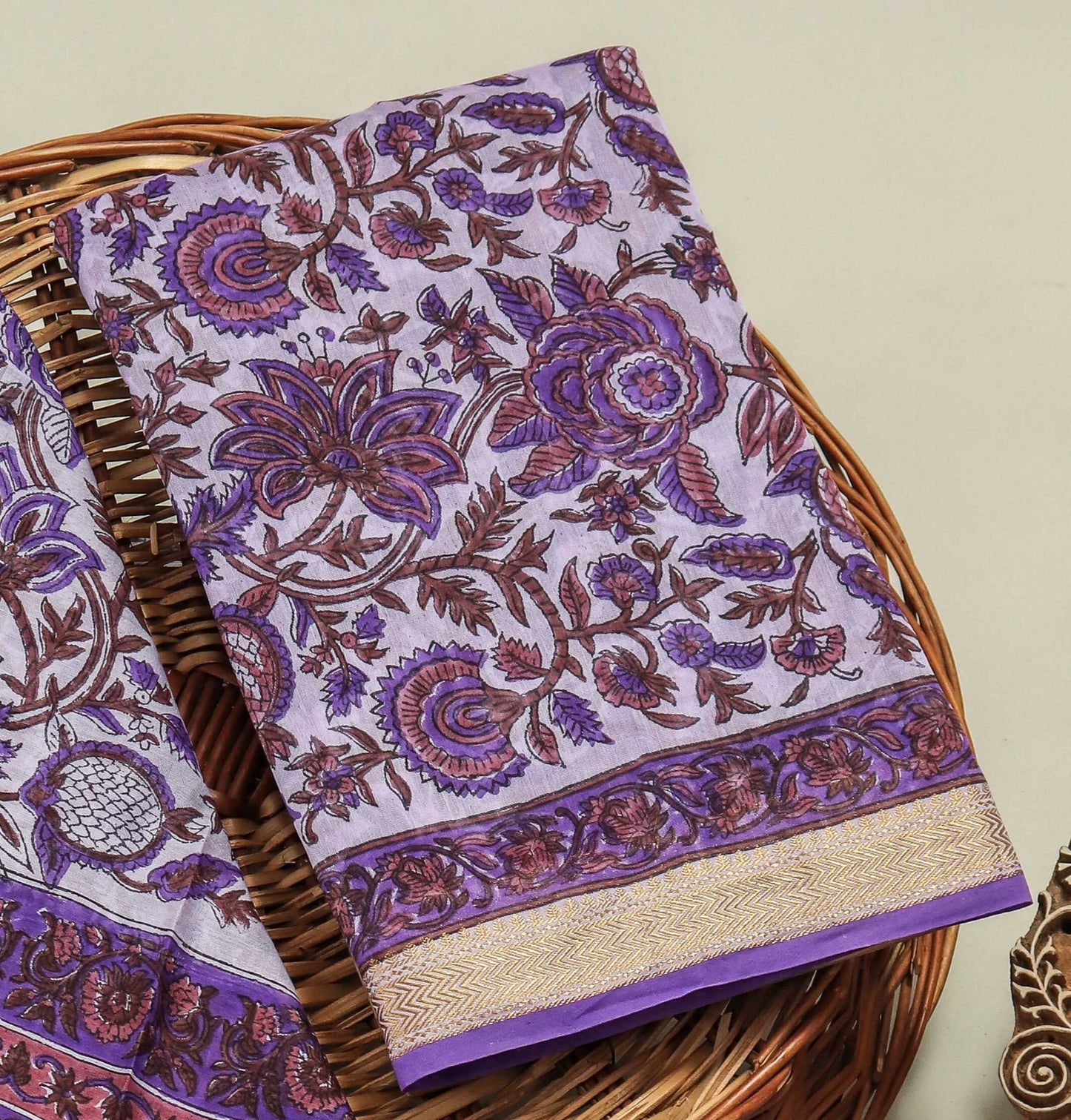 HAND BLOCK Printed Maheshwari Silk Suit with Maheshwari Silk Dupatta