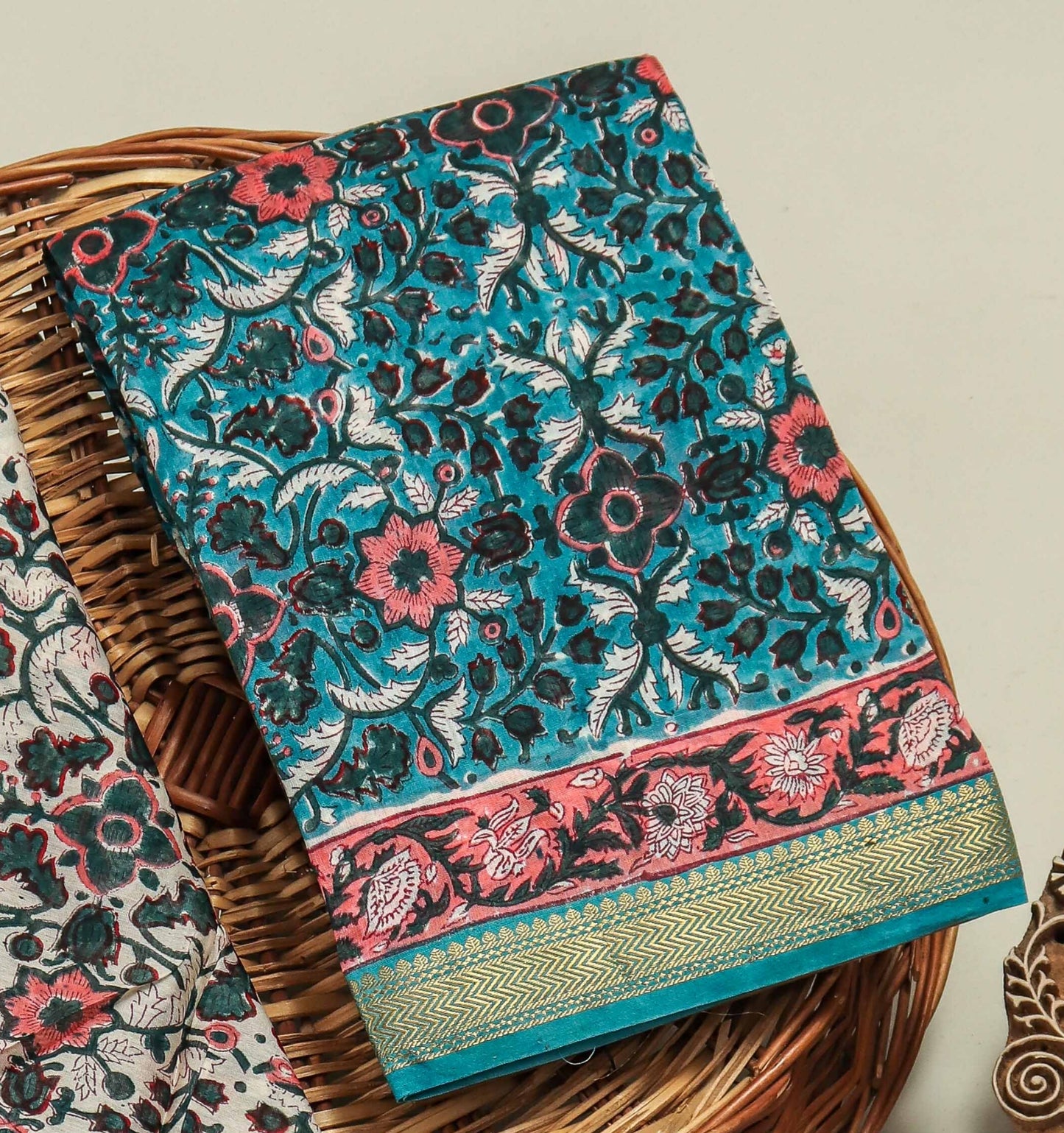 HAND BLOCK Printed Maheshwari Silk Suit with Maheshwari Silk Dupatta