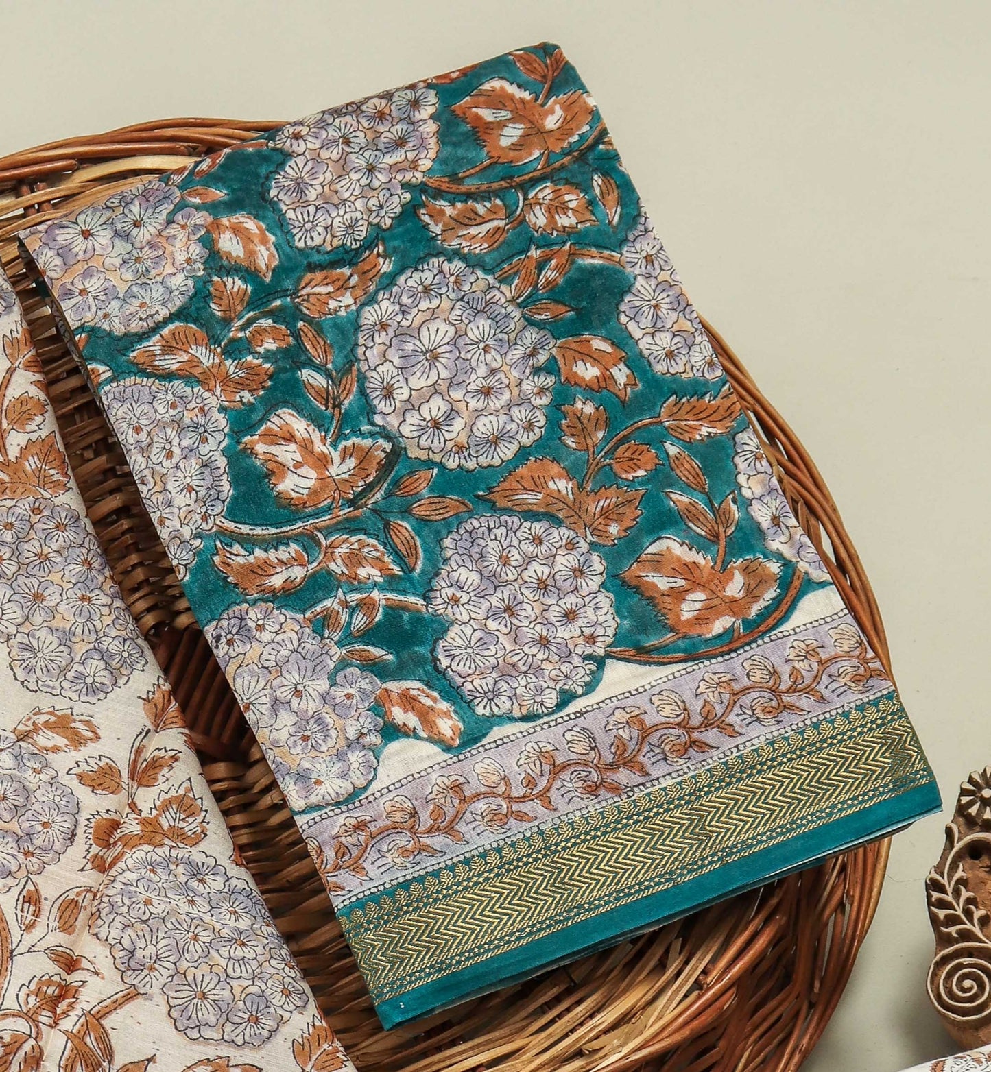 HAND BLOCK Printed Maheshwari Silk Suit with Maheshwari Silk Dupatta